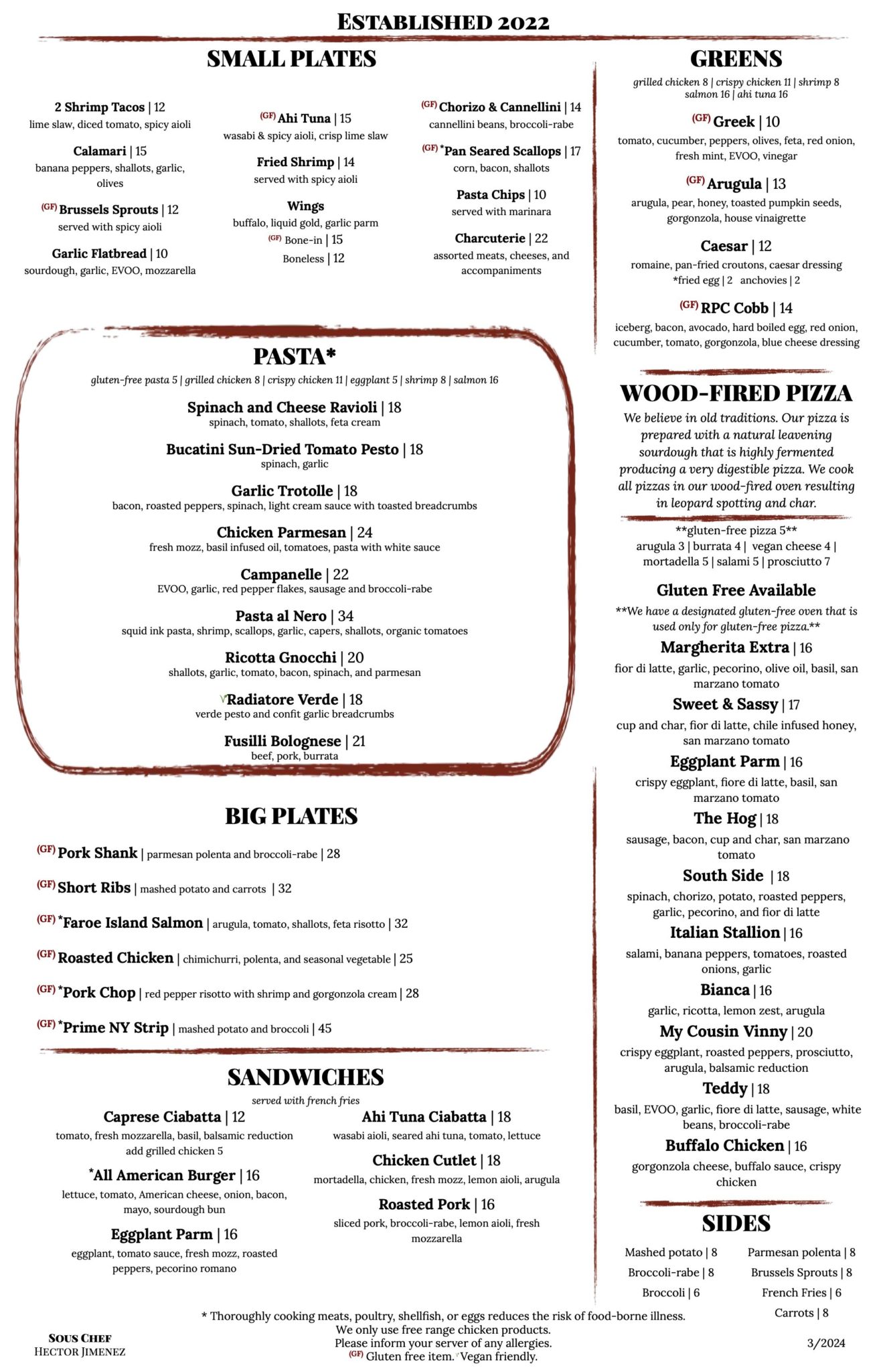 Menu – Redstone Pasta Company